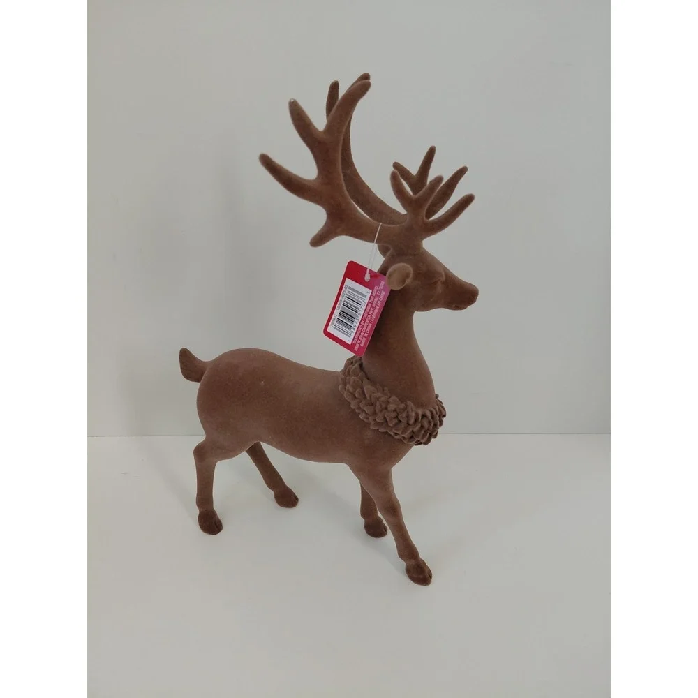 Christmas‎  Flocked Reindeer 12 x 7 Inches Brown NWT